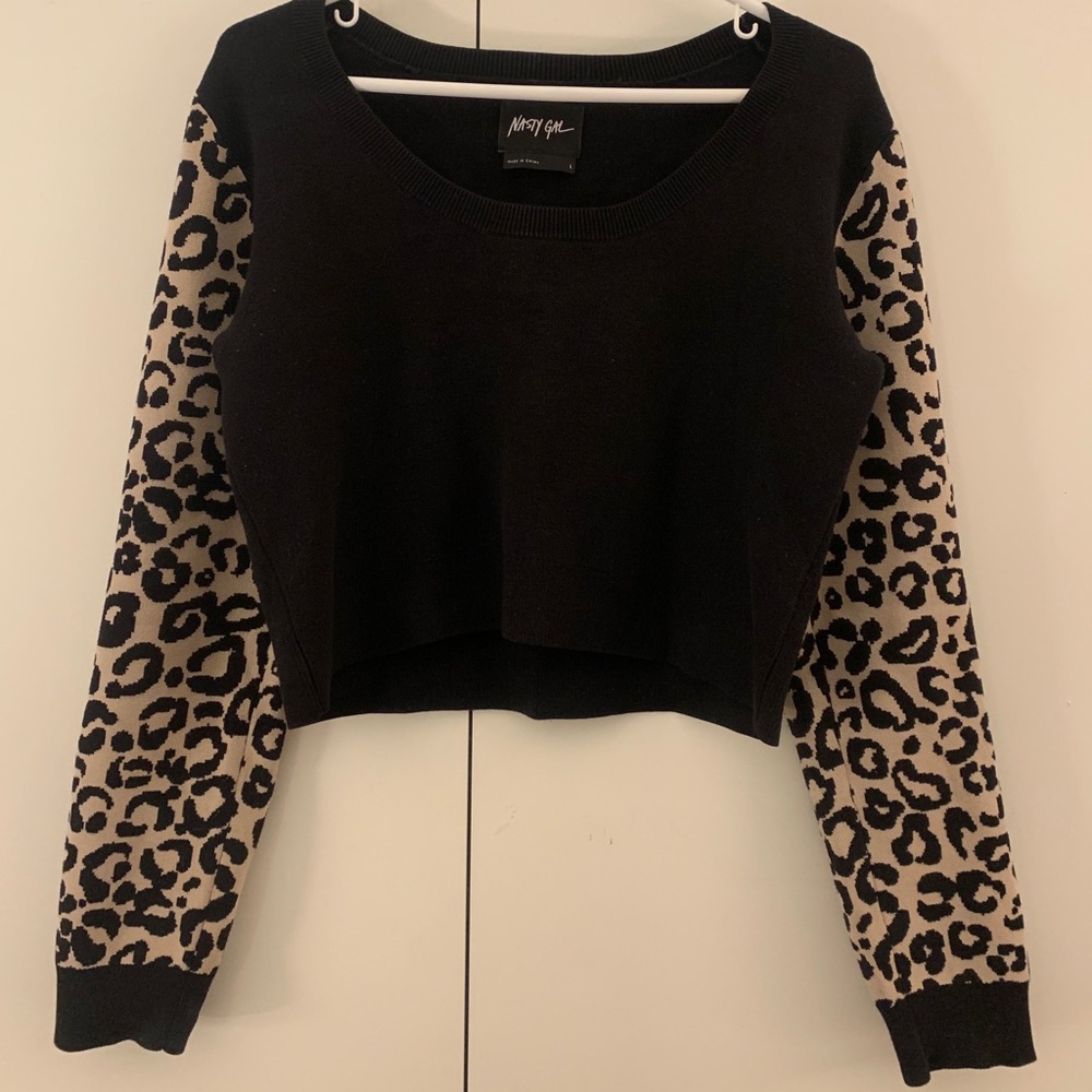 Nasty Gal Leopard Cropped Sweater